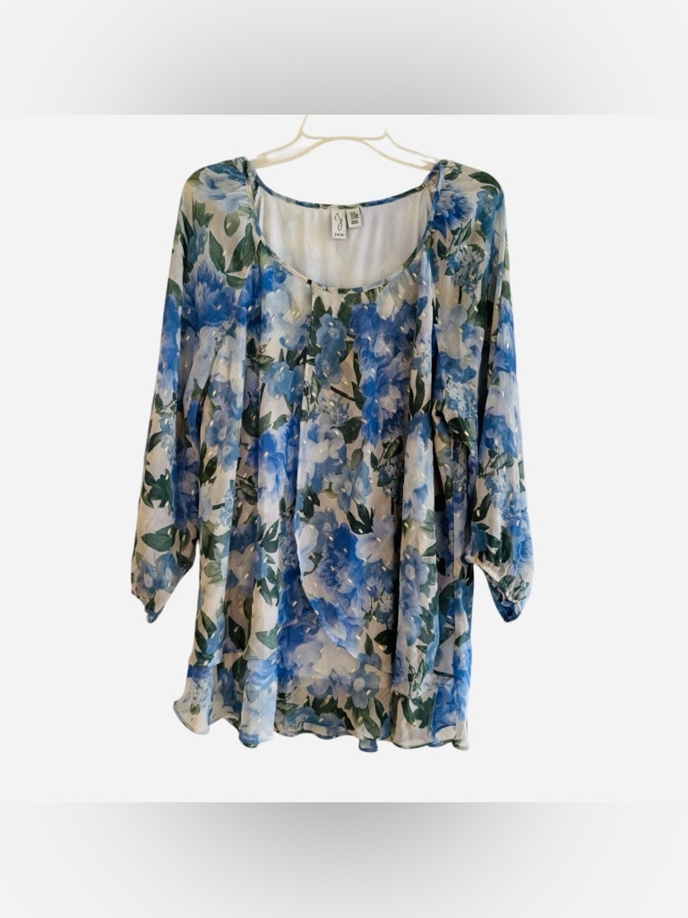 Joie Blue Floral Blouse Top Scoop Neck Romantic Whimsical Cottagecore Boho 2X